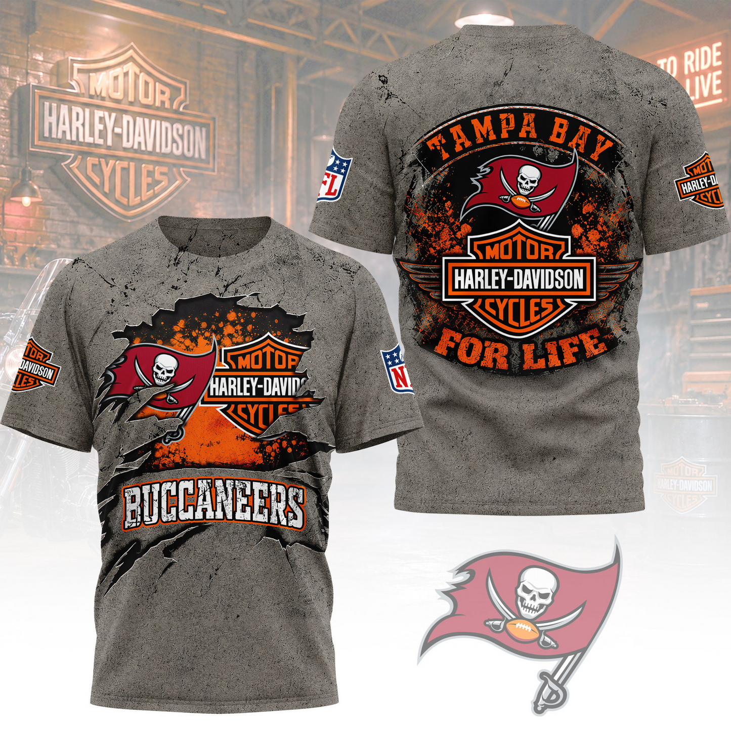 Premium NFL TB x Harley Davidson For Life T-shirt V5 NMD 180526 TTV