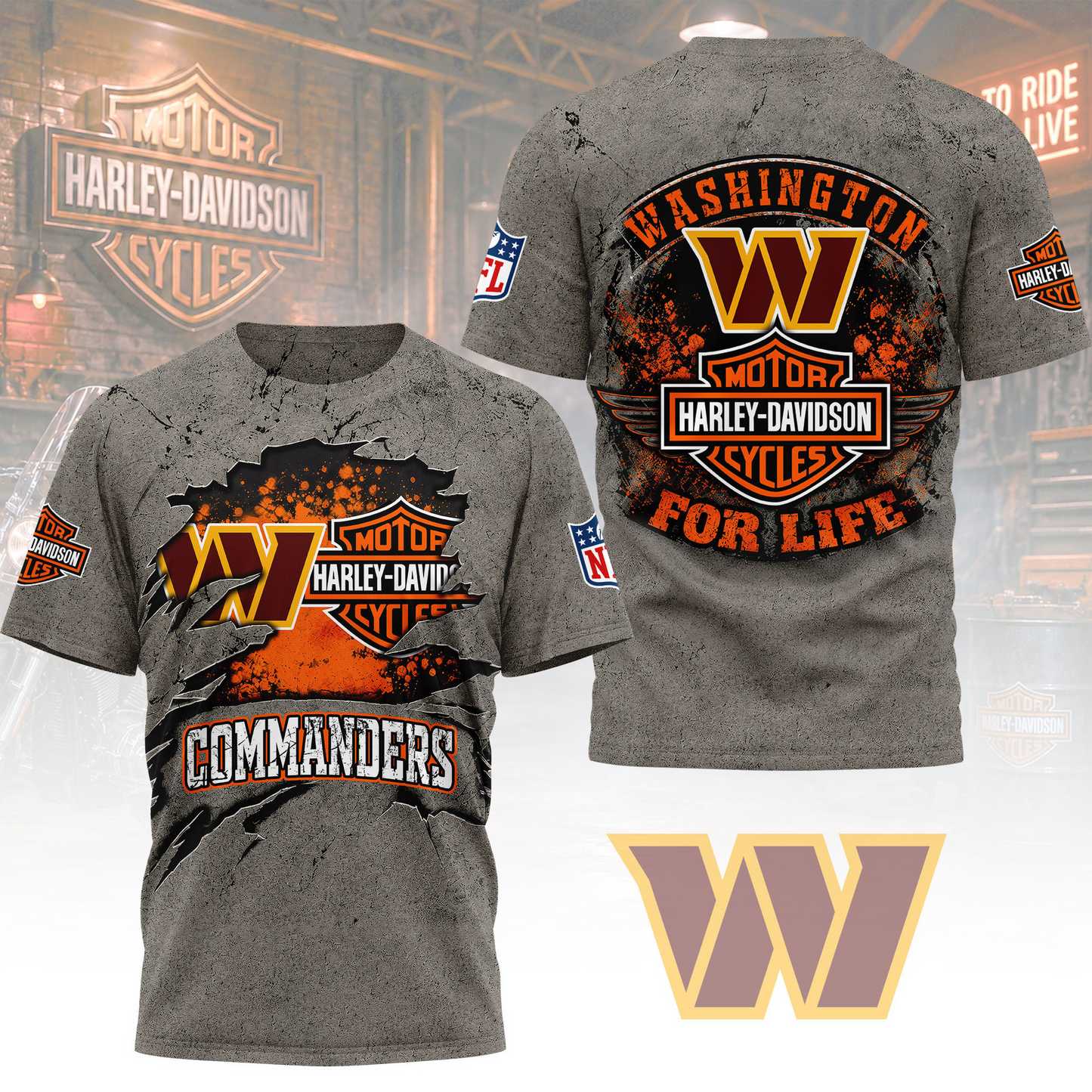 Premium NFL WAS x Harley Davidson For Life T-shirt V5 NMD 180526 TTV