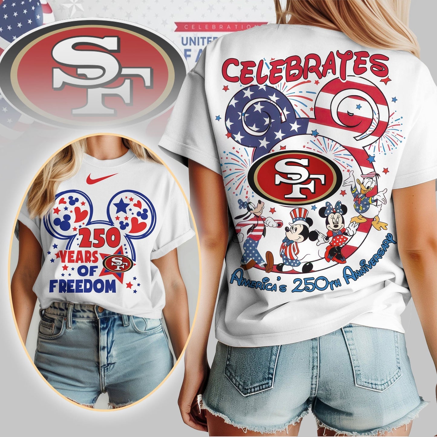 Premium NFL X 49ERS Mouse  Celebrates America 250th Anniversary Women Shirt NDT LVH