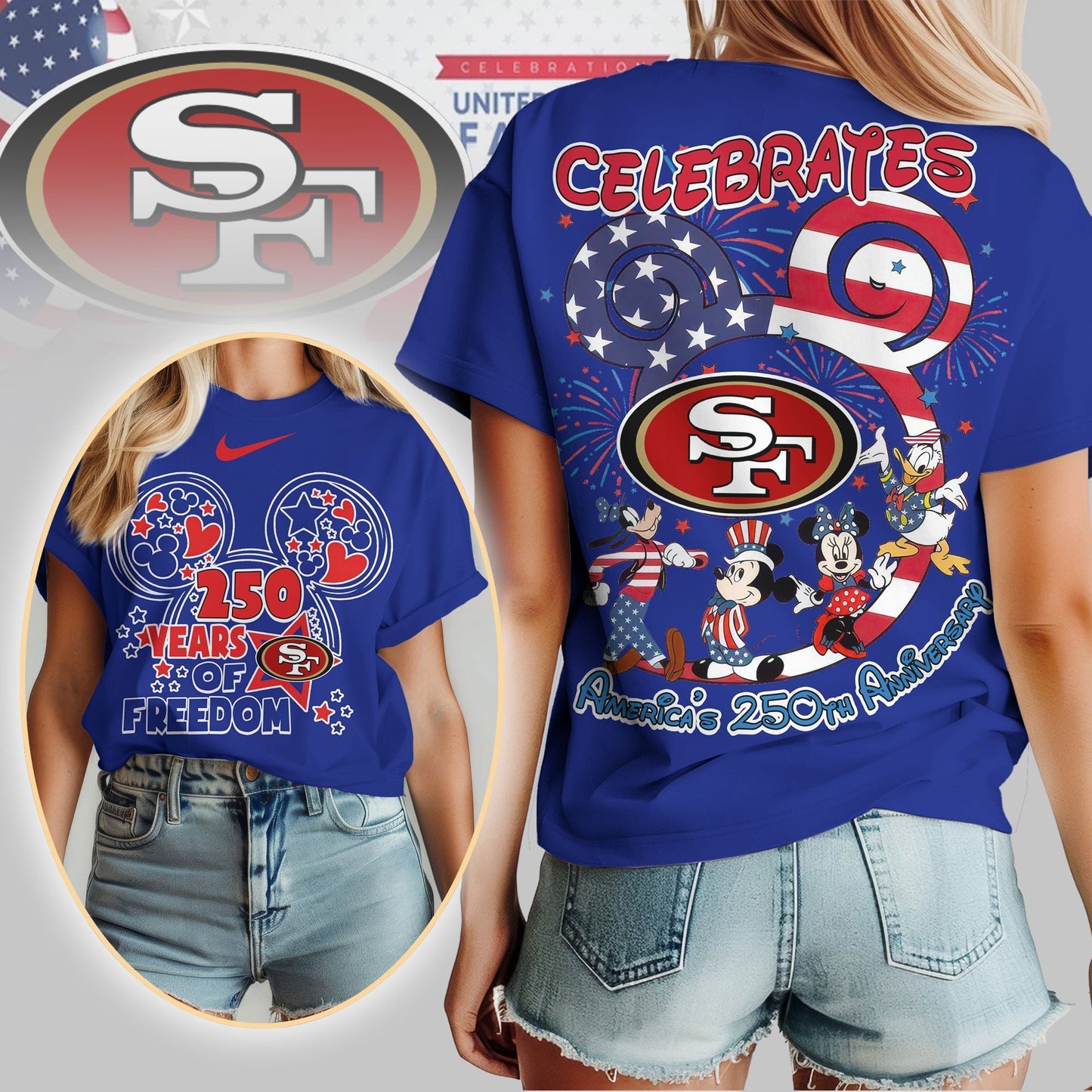 Premium NFL X 49ERS Mouse  Celebrates America 250th Anniversary Women Shirt NDT LVH