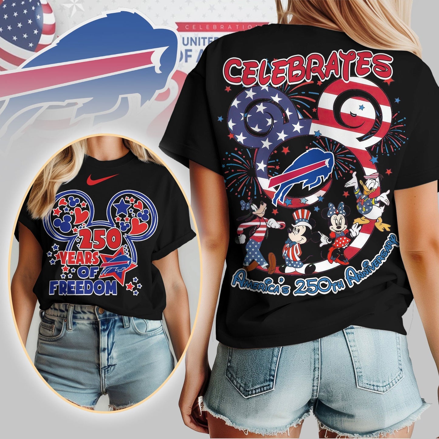 Premium NFL X BB Mouse  Celebrates America 250th Anniversary Women Shirt NDT LVH