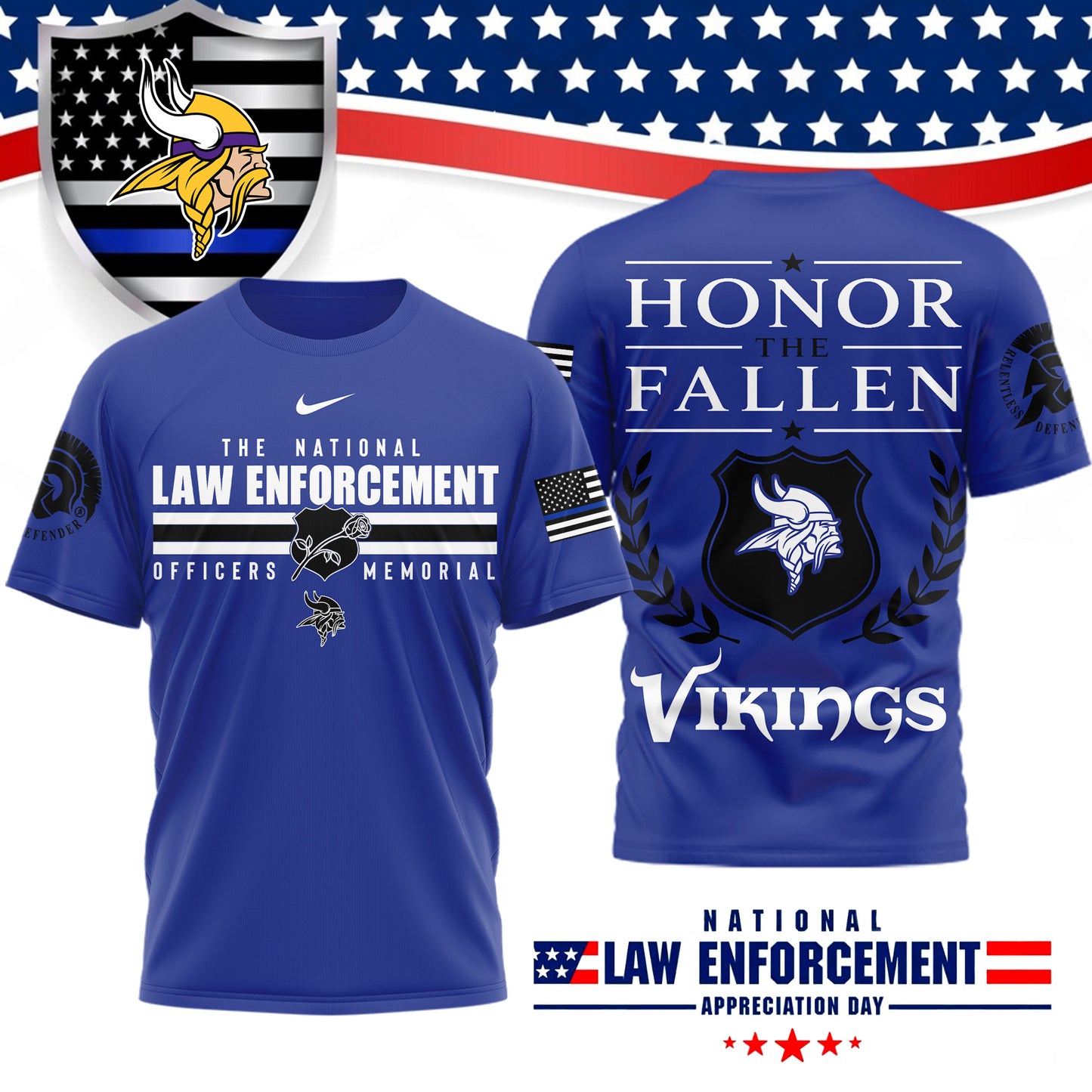 Premium NFL X MIN The National Law Enforcement 3D Shirt NDT LVH 050626