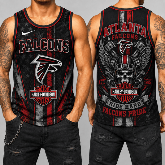 Premium NFL x ATL Motorcycle Skull Biker Ride Hard Tank Top 130626