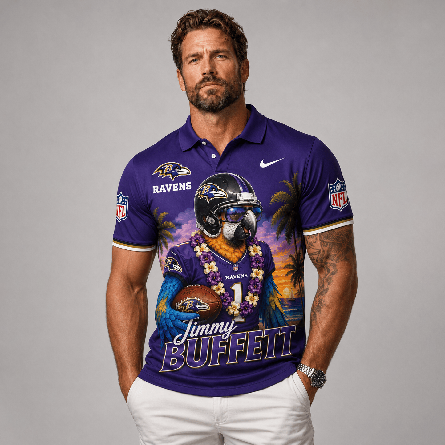 Premium NFL x BAL Tropical Parrot Performance Polo Shirt 180626