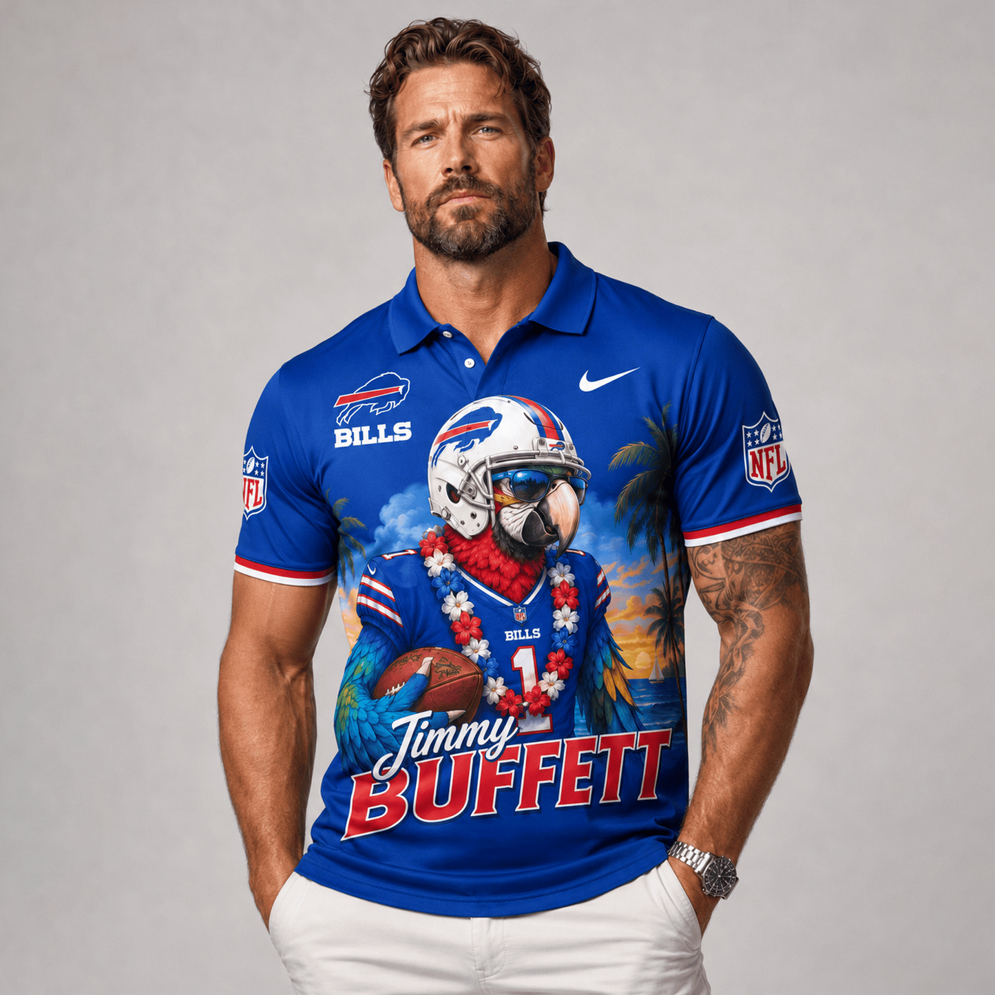 Premium NFL x BUF Tropical Parrot Performance Polo Shirt 180626