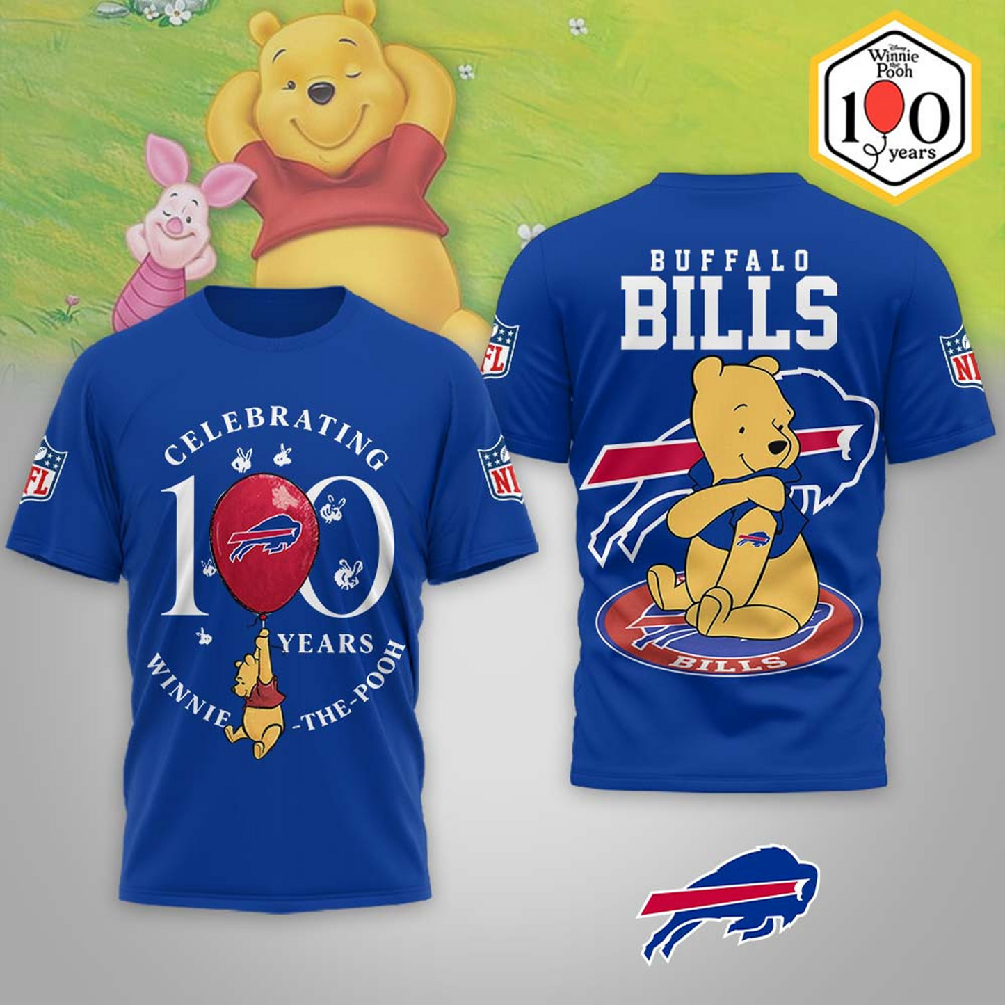 Premium NFL x BUF Winnie The Pooh 100th Anniversary 3D Shirt DATND TANTD