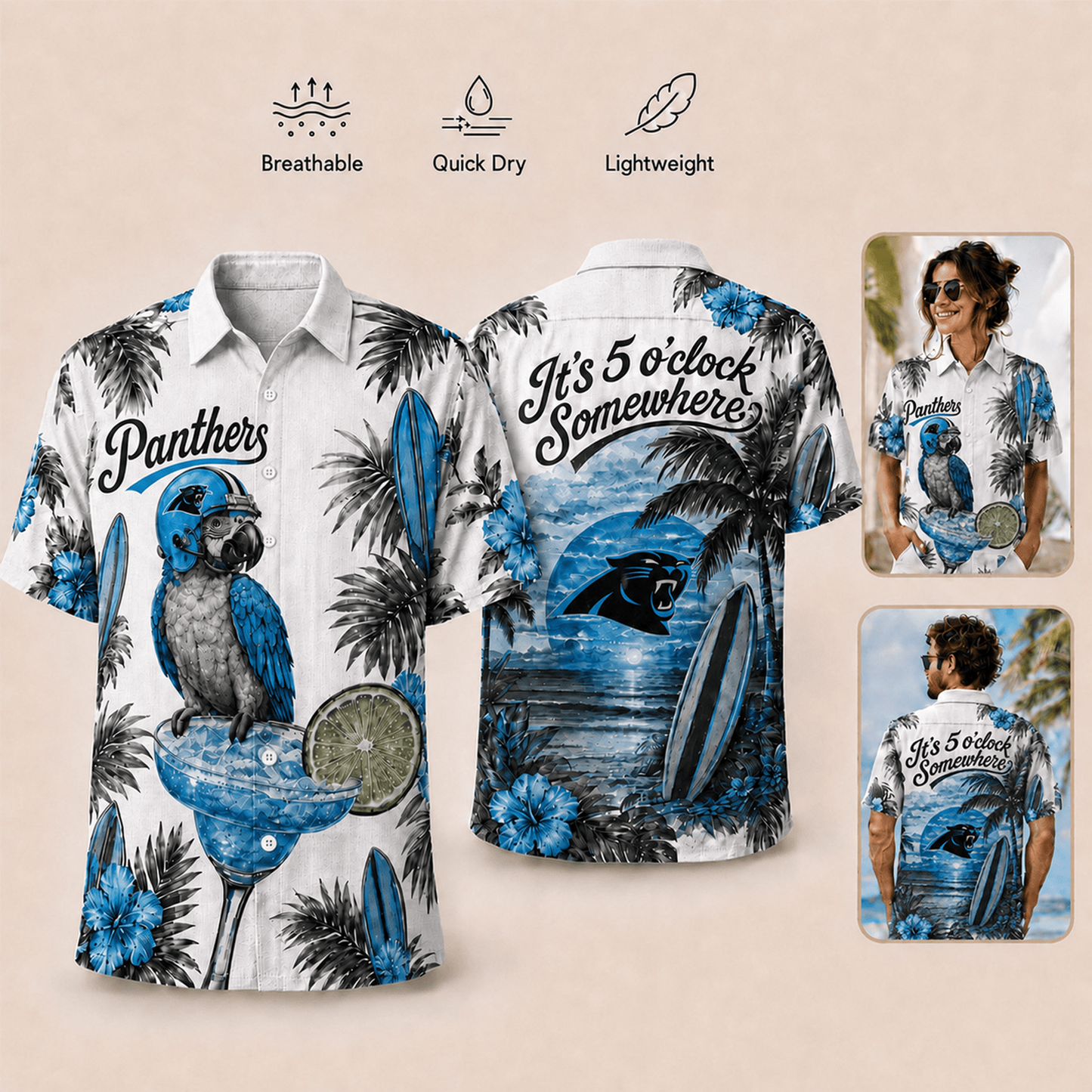Premium NFL x CAR It's 5 O'clock Somewhere Button Up Tropical Parrot Hawaiian Shirt 110626