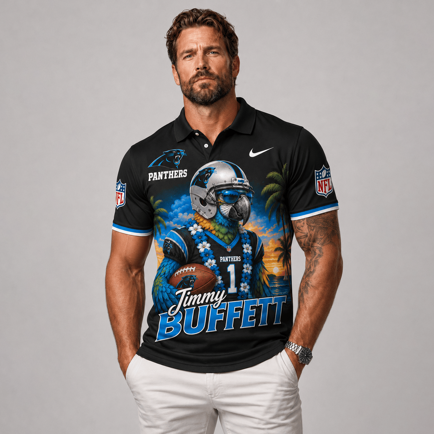 Premium NFL x CAR Tropical Parrot Performance Polo Shirt 180626