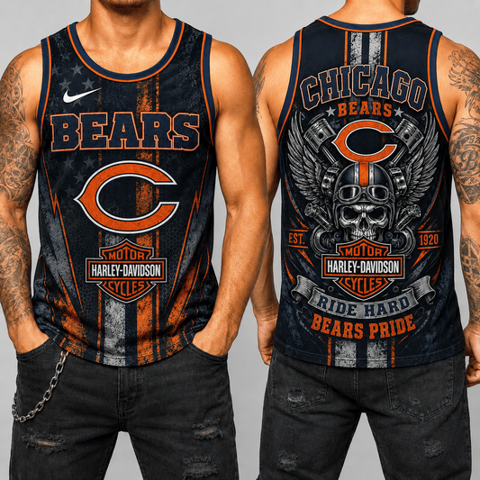 Premium NFL x CHI Motorcycle Skull Biker Ride Hard Tank Top 130626