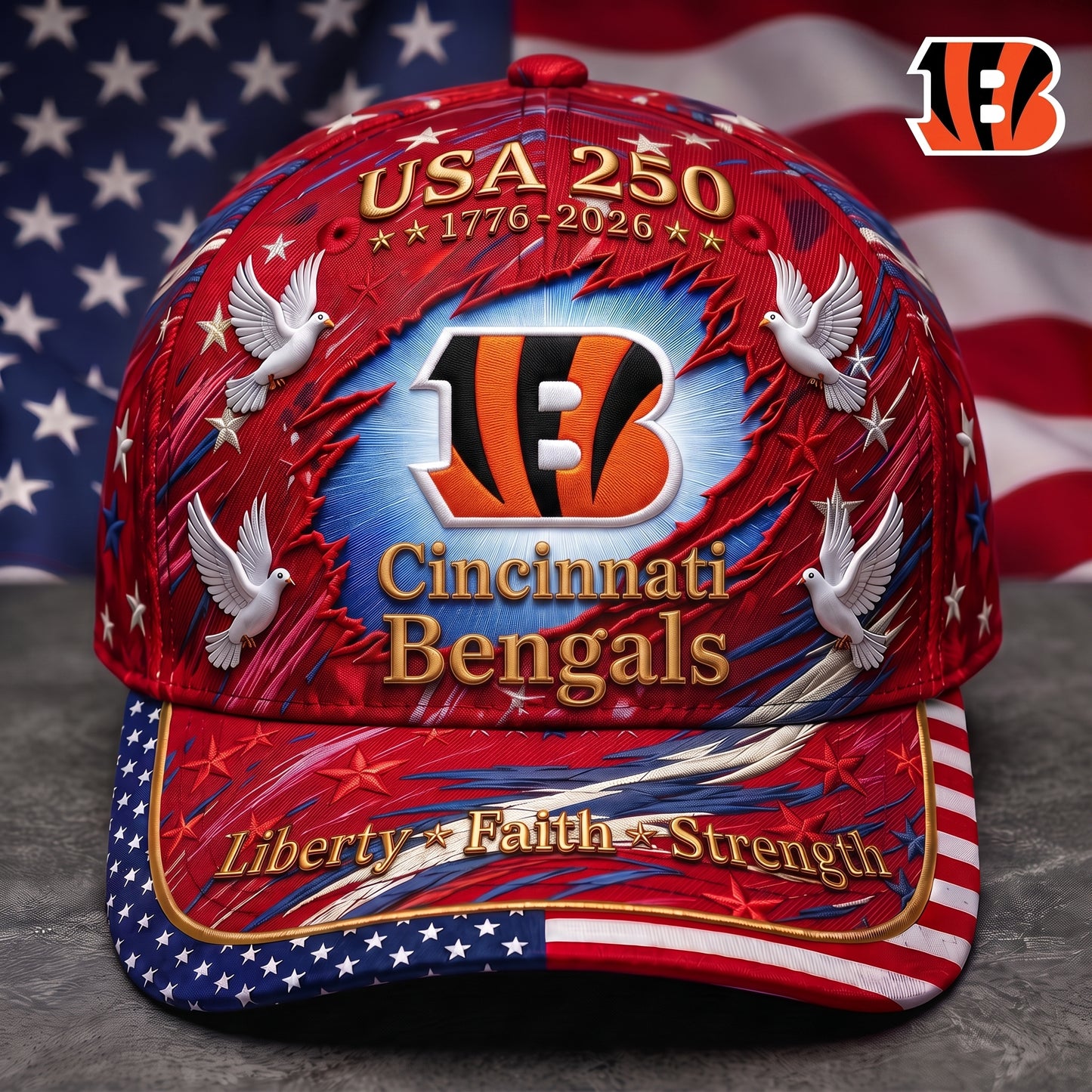 Premium NFL x CIN 250 Years Anniversary Of Freedom Cap V4  260626
