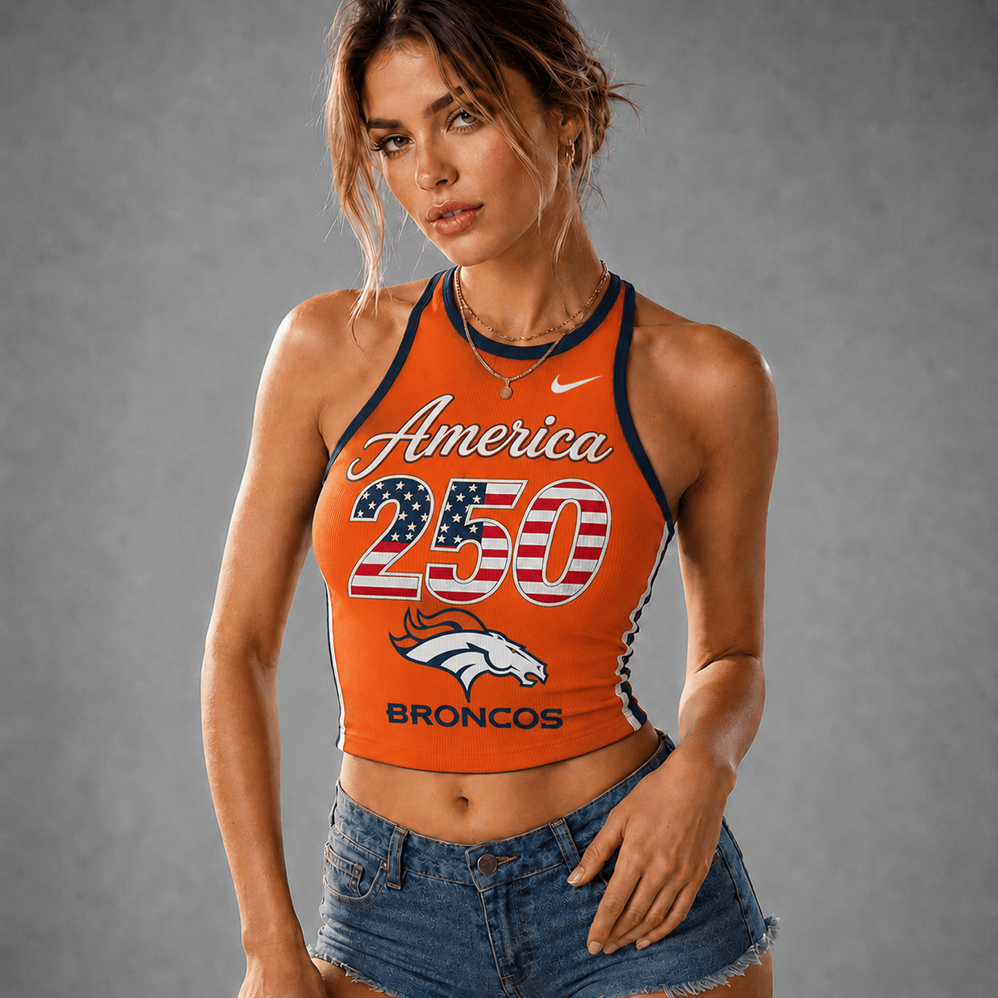 Premium NFL x DEN 250 America Women's Crop Tank Top Casual Summer Fashion 120626