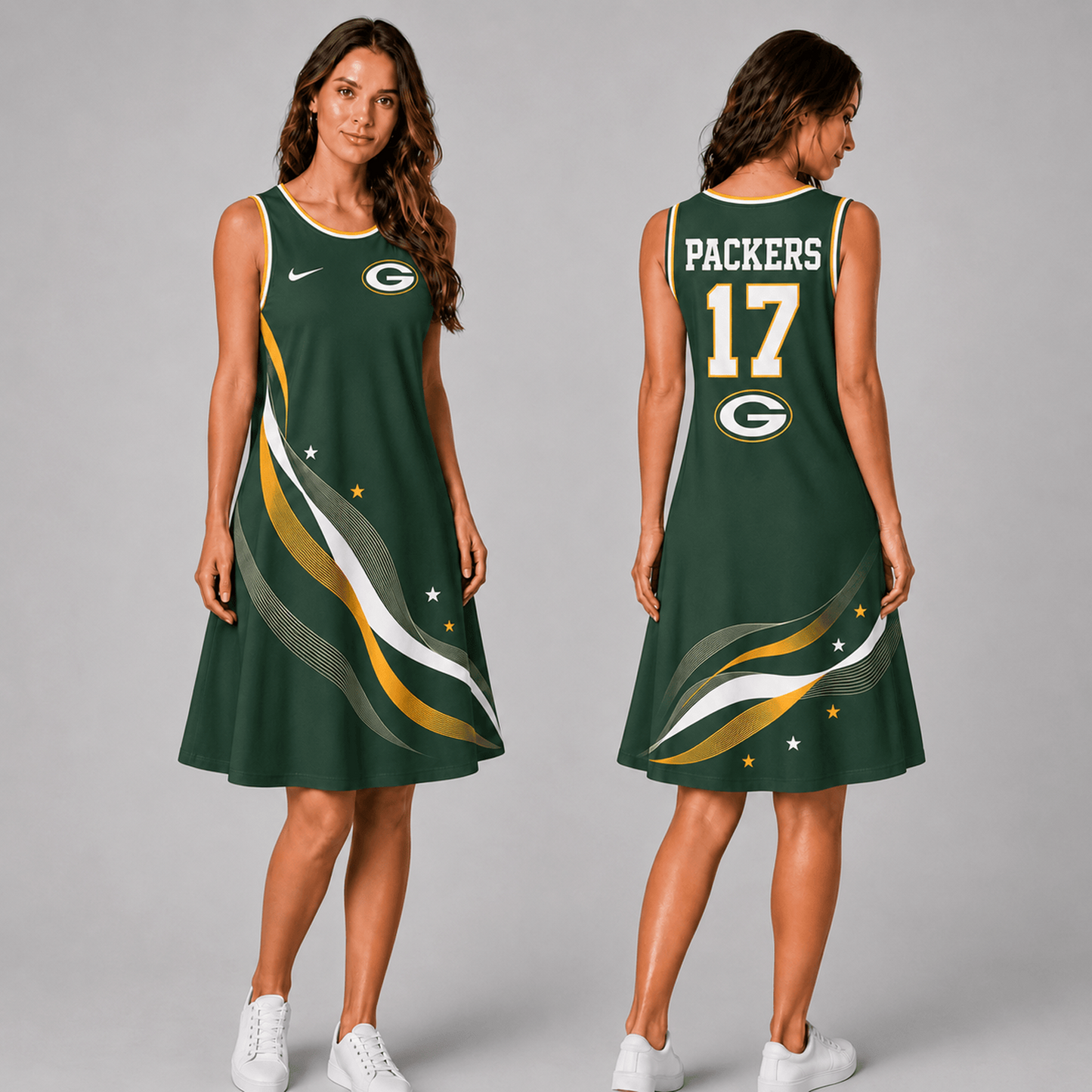 Premium NFL x GB Style Custom Sleeveless Dress Personalized Name Number 180626