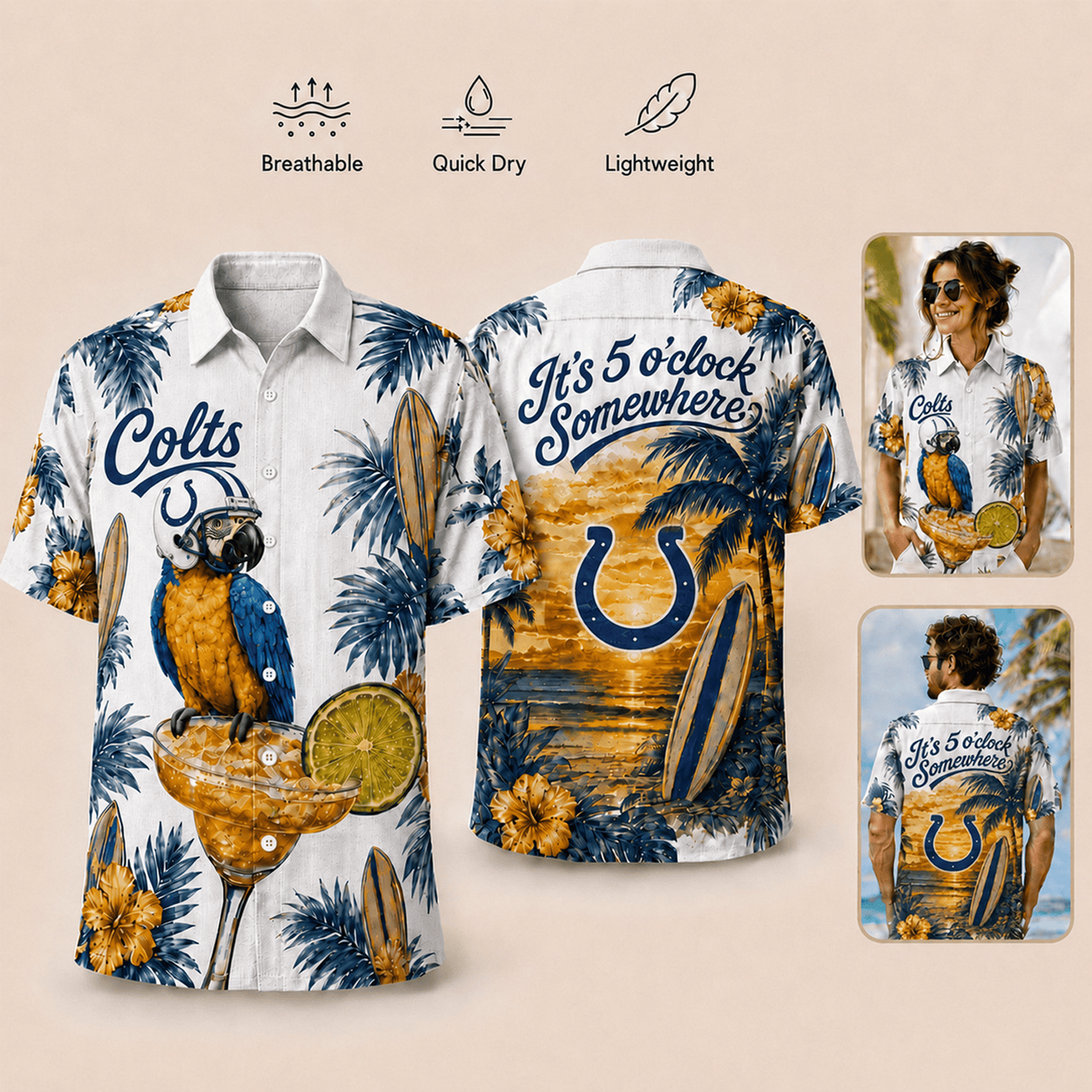 Premium NFL x IND It's 5 O'clock Somewhere Button Up Tropical Parrot Hawaiian Shirt 110626