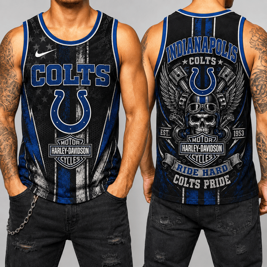 Premium NFL x IND Motorcycle Skull Biker Ride Hard Tank Top 130626