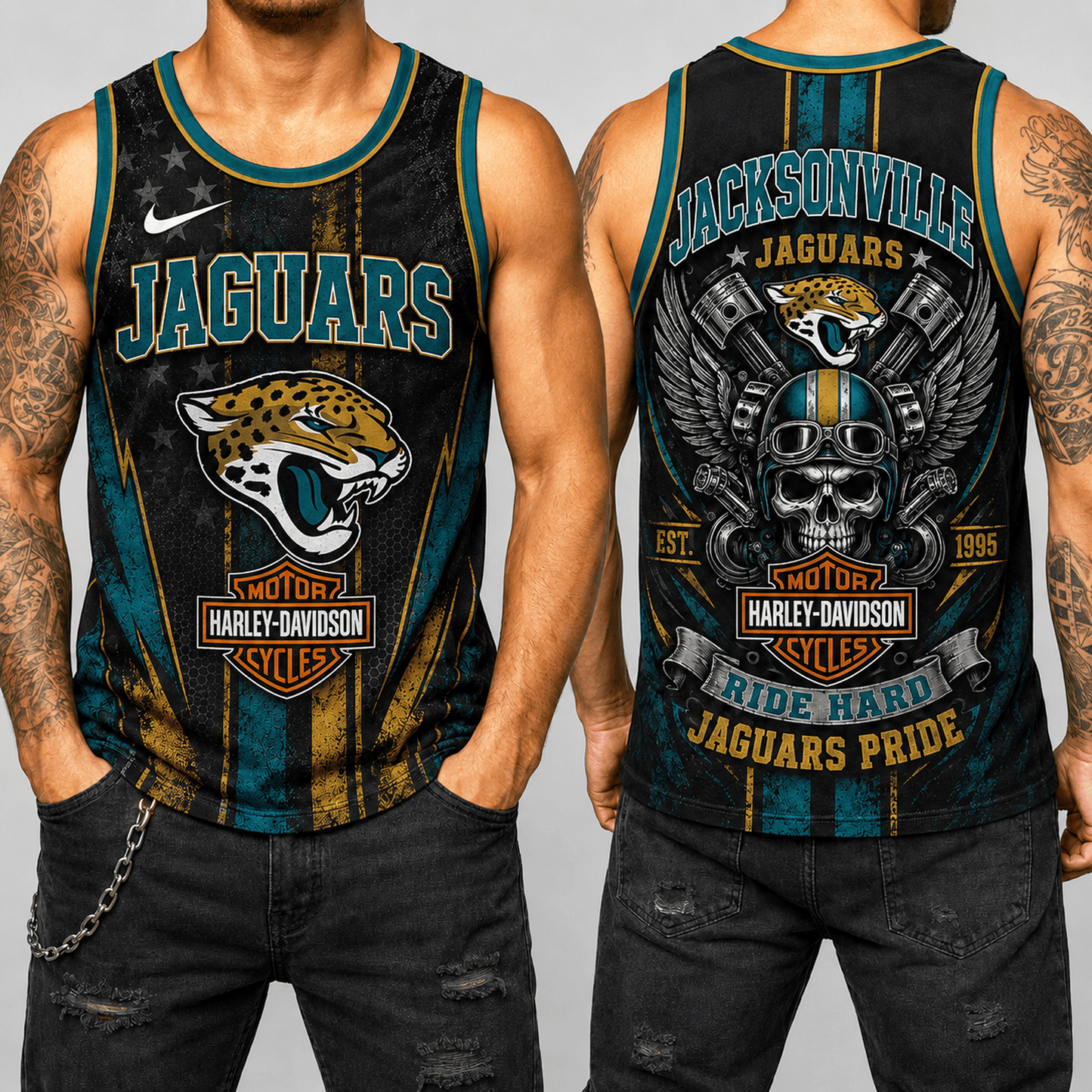 Premium NFL x JAX Motorcycle Skull Biker Ride Hard Tank Top 130626
