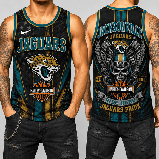 Premium NFL x JAX Motorcycle Skull Biker Ride Hard Tank Top 130626