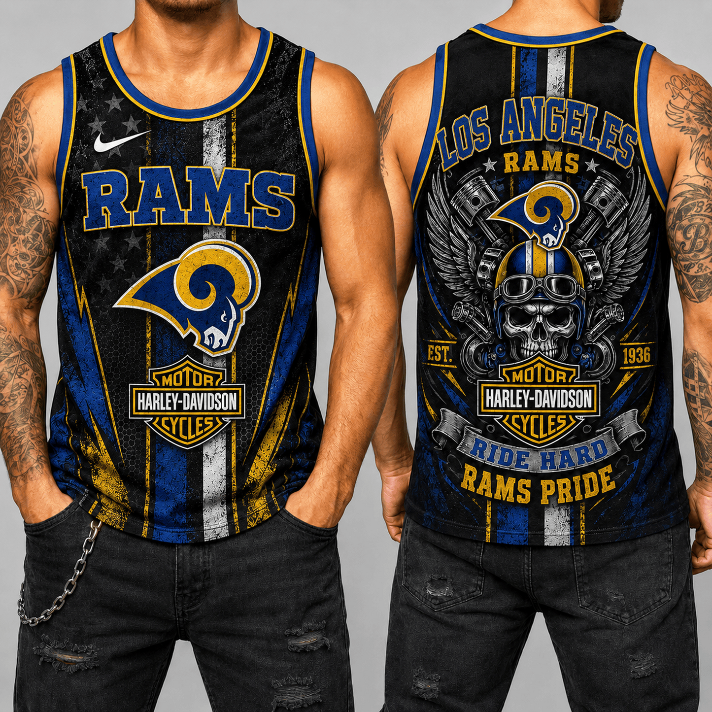 Premium NFL x LAR Motorcycle Skull Biker Ride Hard Tank Top 130626