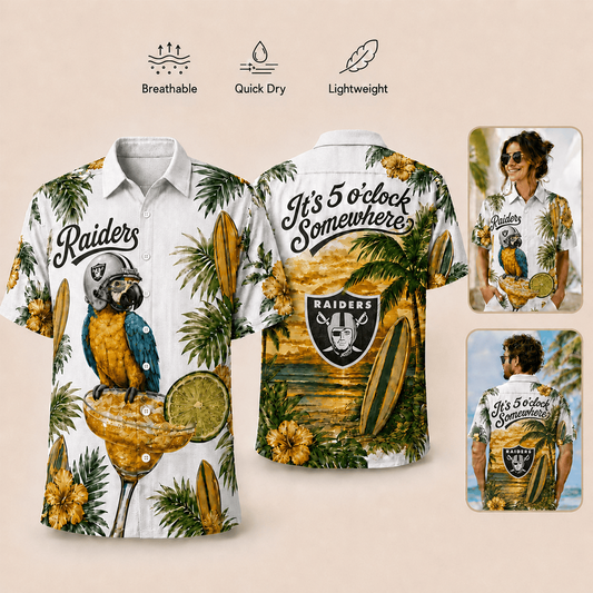 Premium NFL x LVR It's 5 O'clock Somewhere Button Up Tropical Parrot Hawaiian Shirt 110626