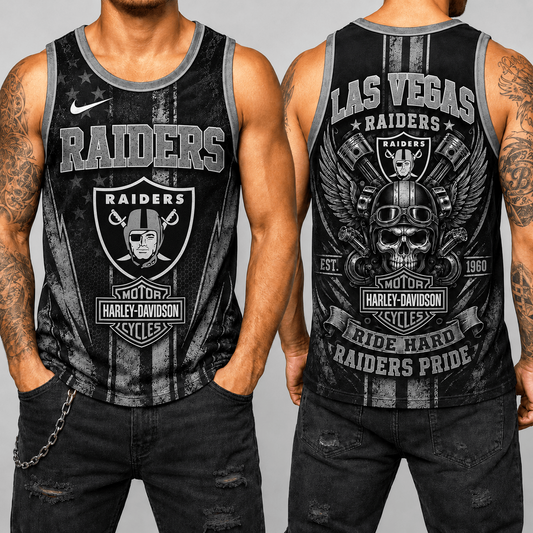 Premium NFL x LVR Motorcycle Skull Biker Ride Hard Tank Top 130626
