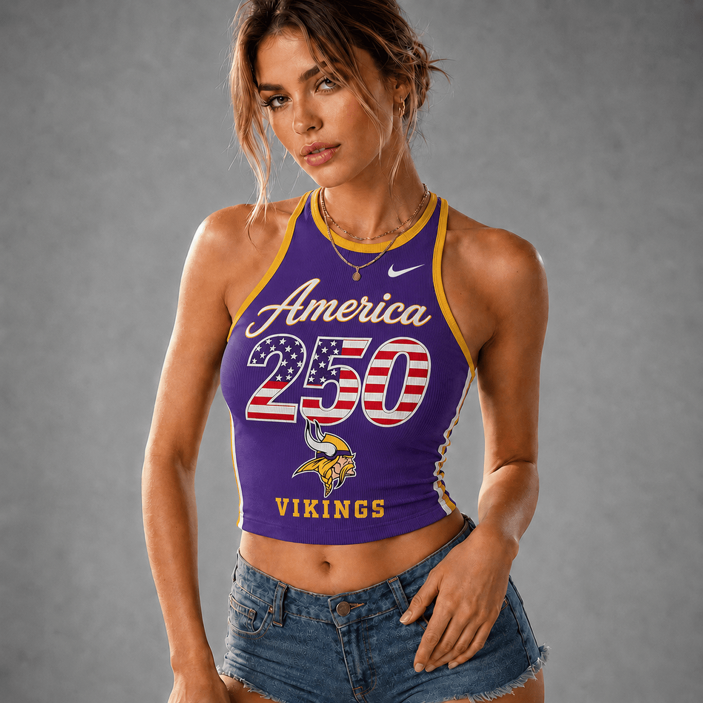 Premium NFL x MIN 250 America Women's Crop Tank Top Casual Summer Fashion 120626