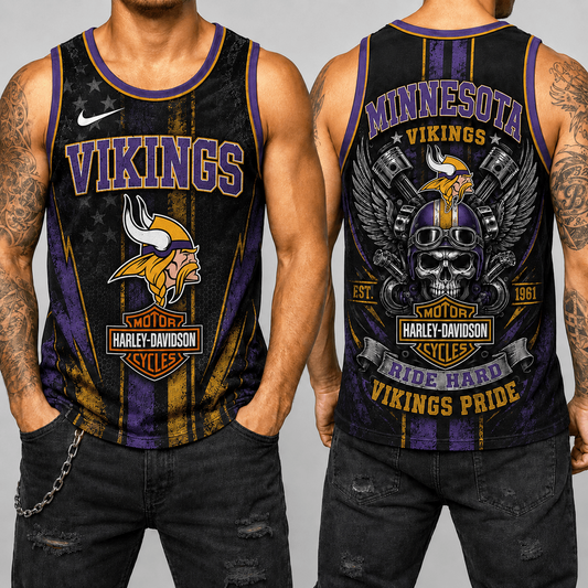 Premium NFL x MIN Motorcycle Skull Biker Ride Hard Tank Top 130626