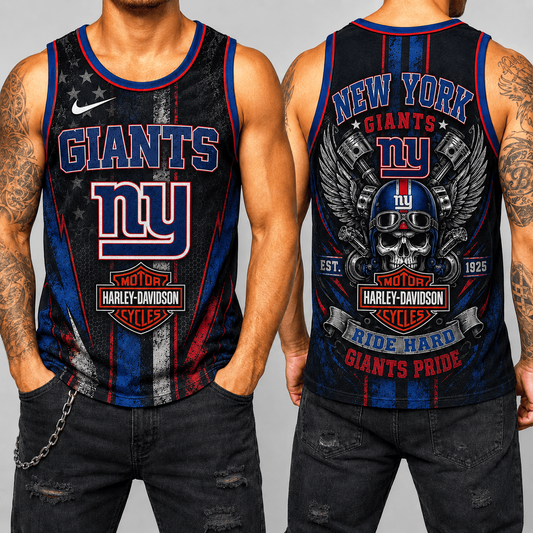 Premium NFL x NYG Motorcycle Skull Biker Ride Hard Tank Top 130626