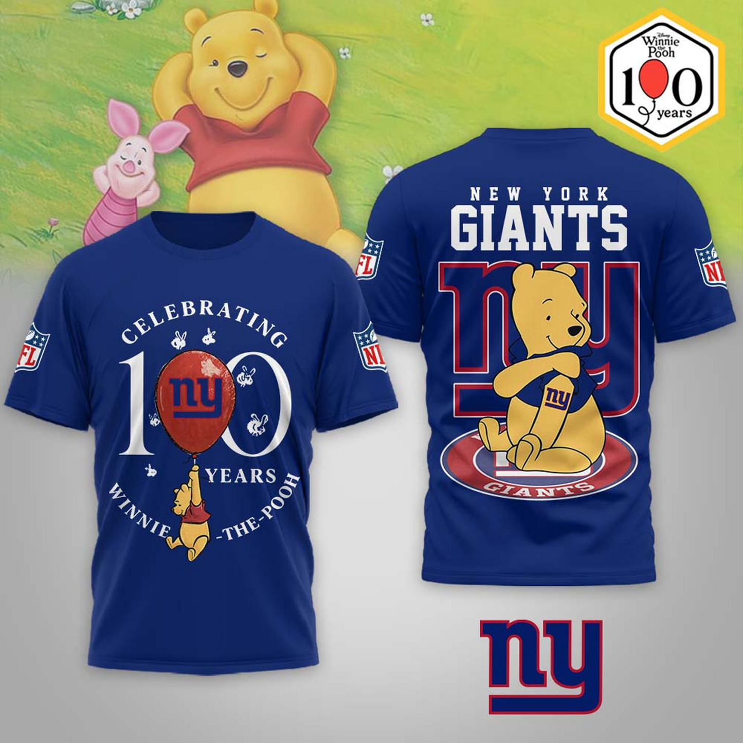 Premium NFL x NYG Winnie The Pooh 100th Anniversary 3D Shirt DATND TANTD