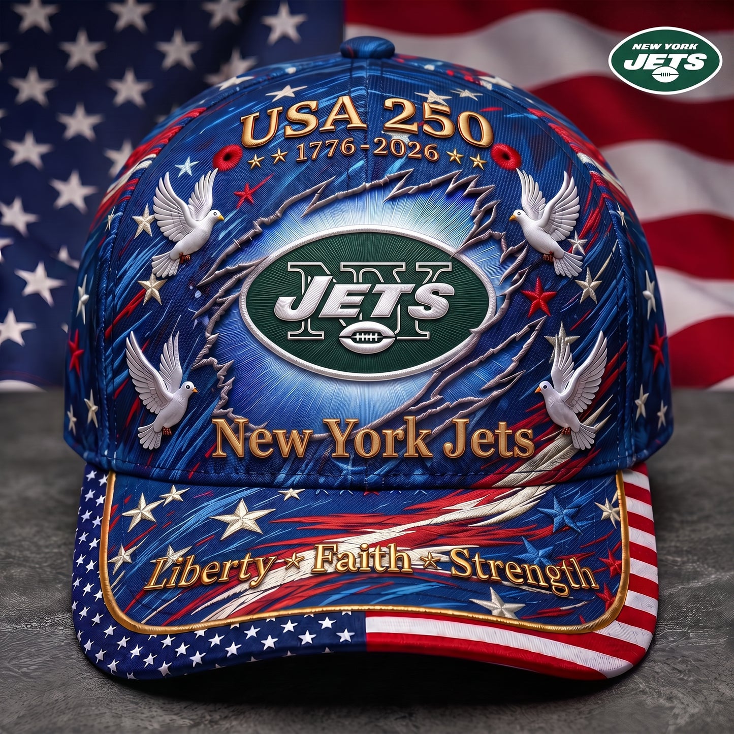 Premium NFL x NYJ 250 Years Anniversary Of Freedom Cap V4  260626