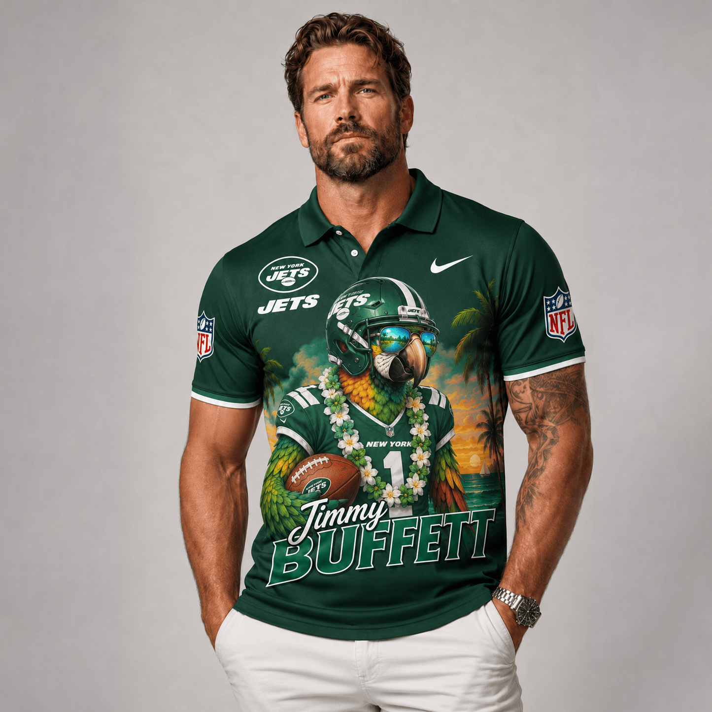 Premium NFL x NYJ Tropical Parrot Performance Polo Shirt 180626