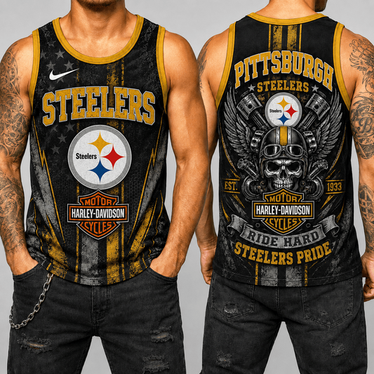 Premium NFL x PIT Motorcycle Skull Biker Ride Hard Tank Top 130626