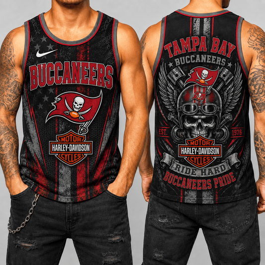 Premium NFL x TB Motorcycle Skull Biker Ride Hard Tank Top 130626