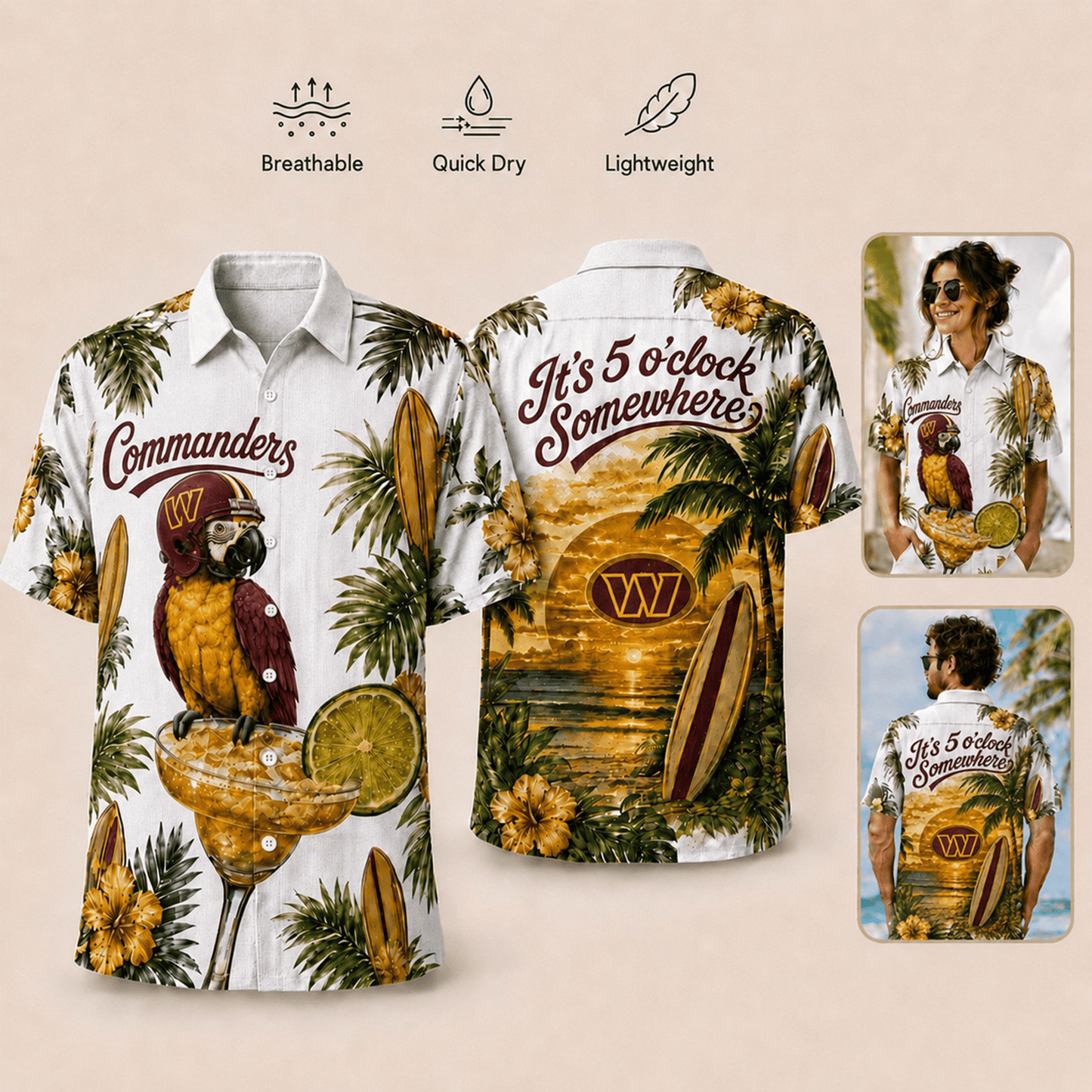 Premium NFL x WAS It's 5 O'clock Somewhere Button Up Tropical Parrot Hawaiian Shirt 110626