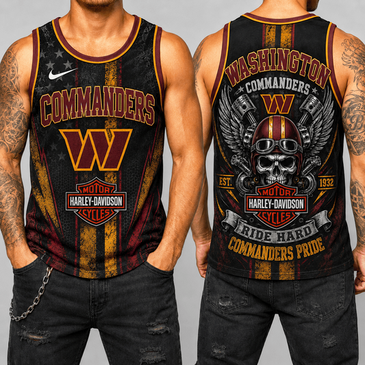 Premium NFL x WAS Motorcycle Skull Biker Ride Hard Tank Top 130626
