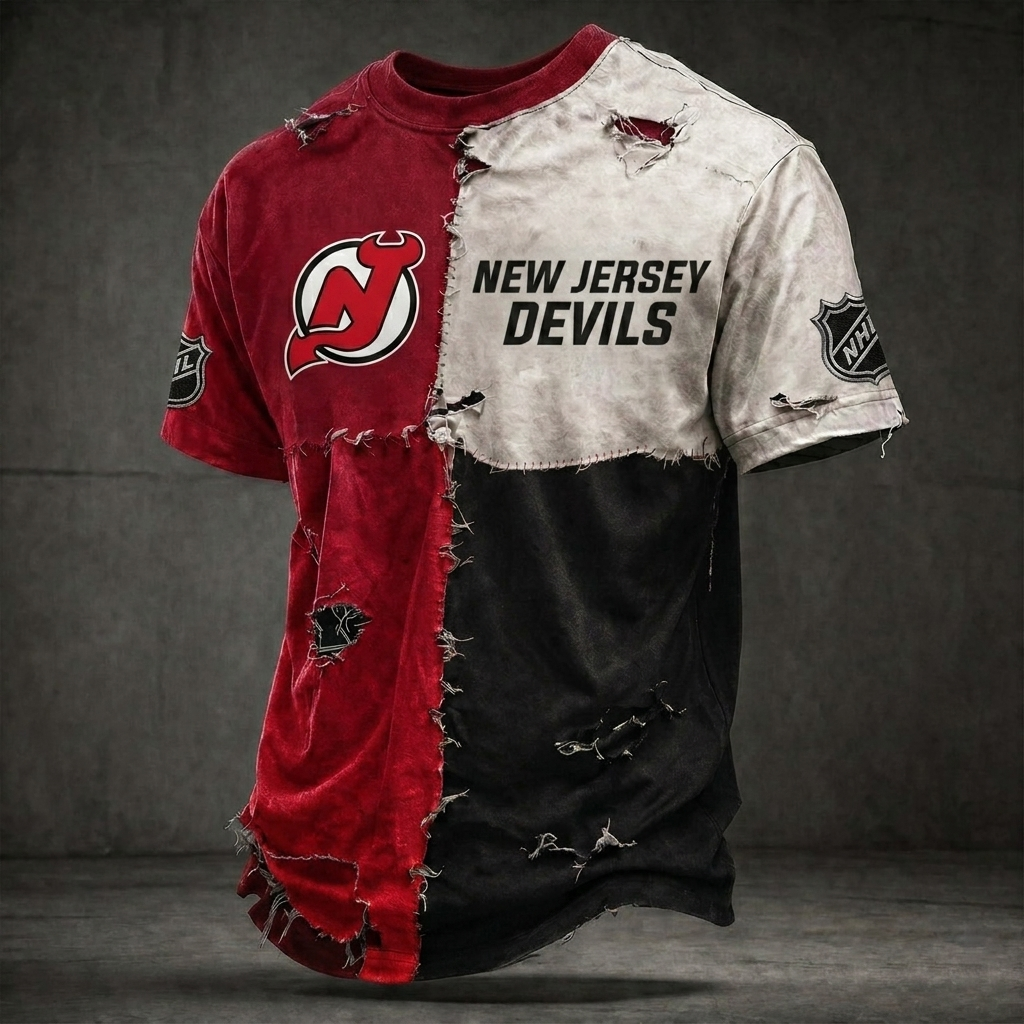 Premium NHL NJD Distressed Patchwork T-Shirt V4 NMD CTKT