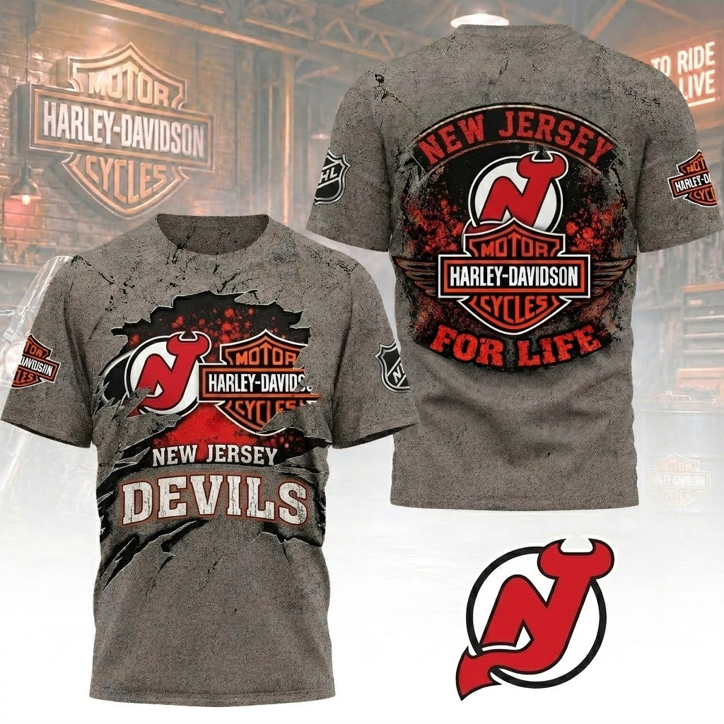 Premium NHL NJD x Harley Davidson For Life T-shirt V5 NMD CTKT