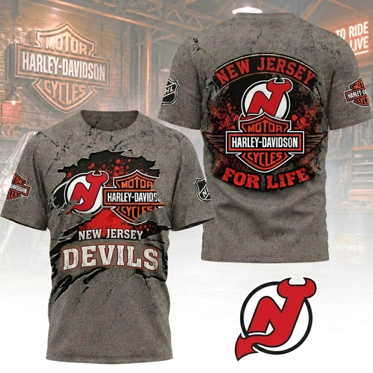 Premium NHL NJD x Harley Davidson For Life T-shirt V5 NMD CTKT