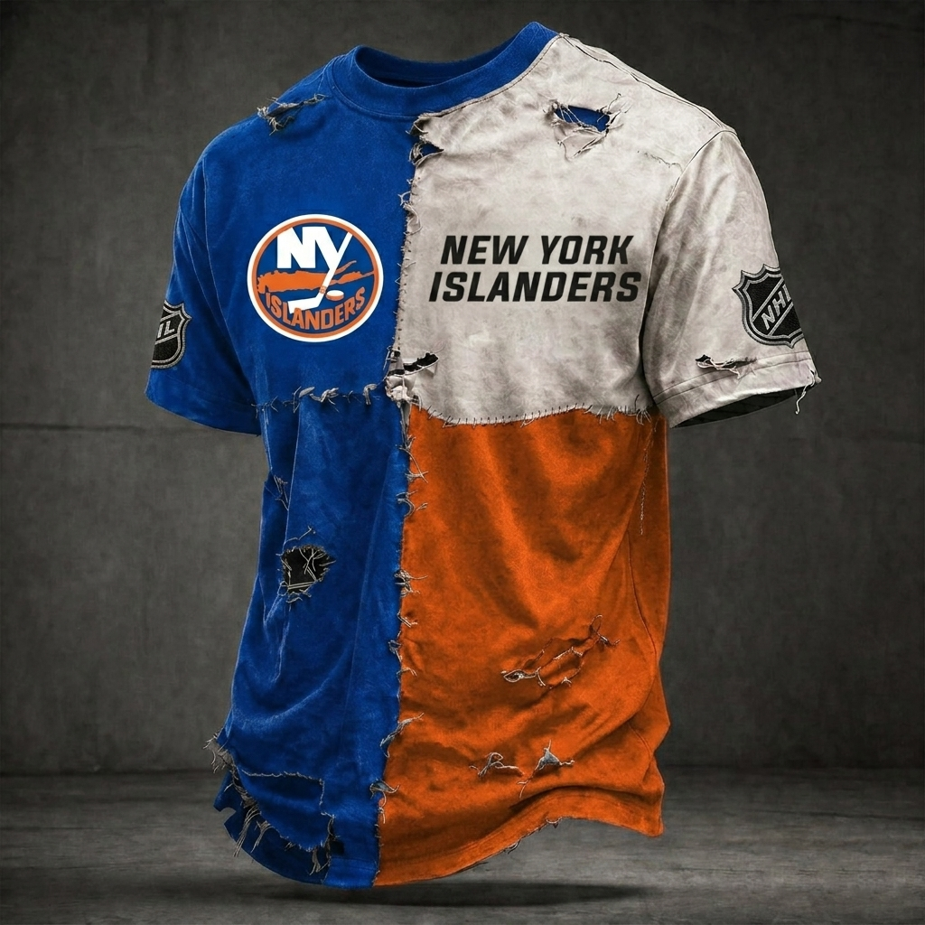 Premium NHL NYI Distressed Patchwork T-Shirt V4 NMD CTKT