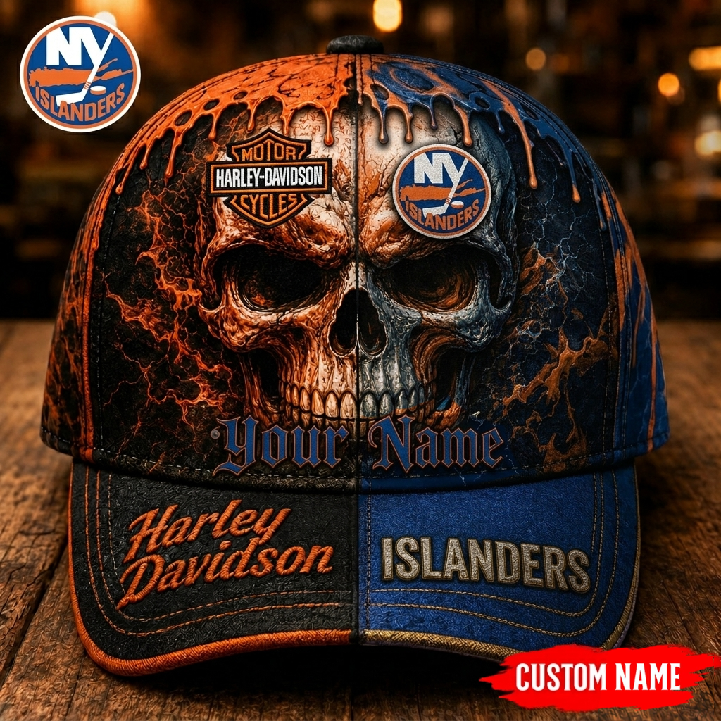 Premium NHL NYI Harley Davidson Split Skull Classic Cap V38 NMD CTKT