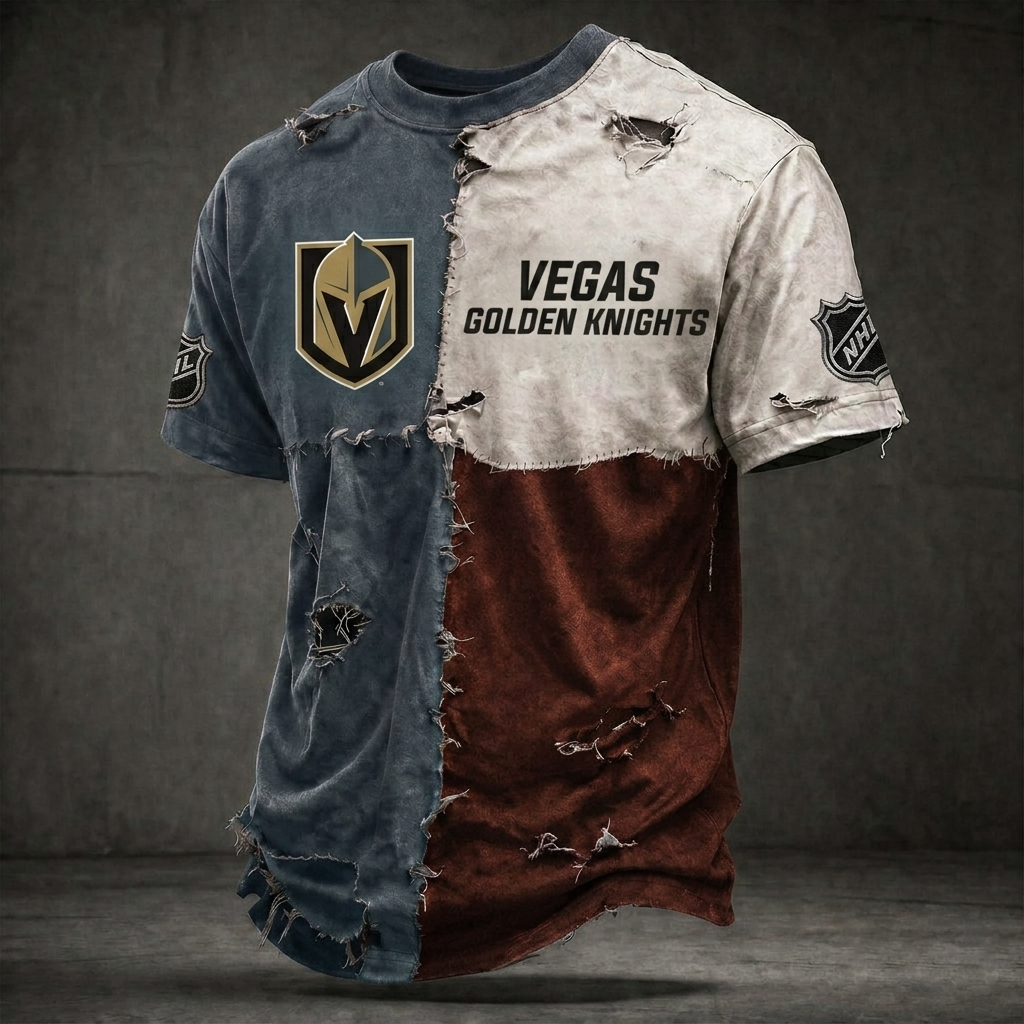 Premium NHL VGK Distressed Patchwork T-Shirt V4 NMD CTKT