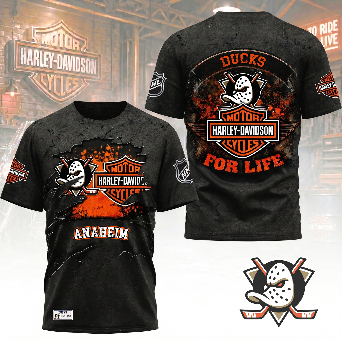Premium NHL X AD Harley Davidson For Life 3D Shirt NDT VHM 180526