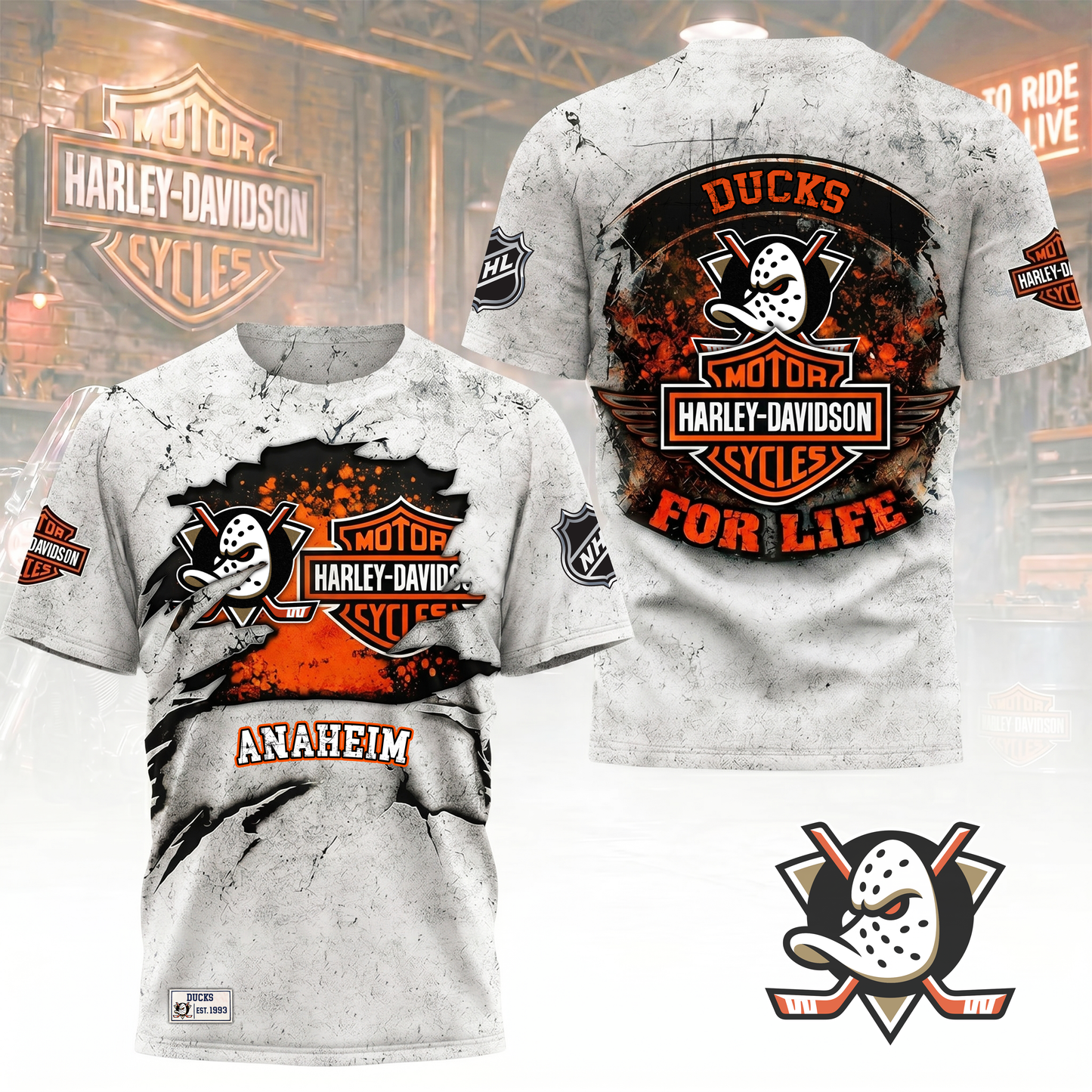 Premium NHL X AD Harley Davidson For Life 3D Shirt NDT VHM 180526