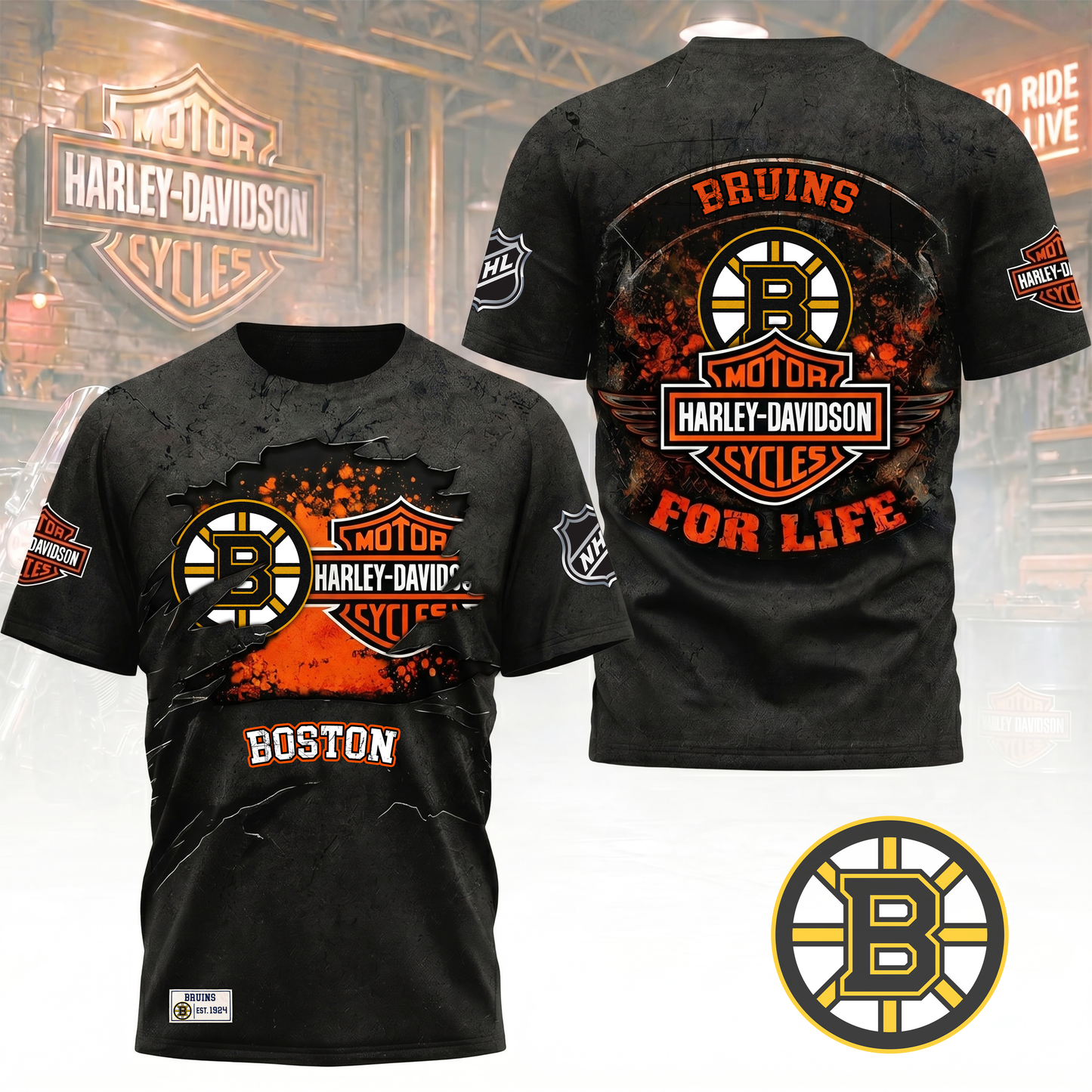 Premium NHL X BB Harley Davidson For Life 3D Shirt NDT VHM 180526