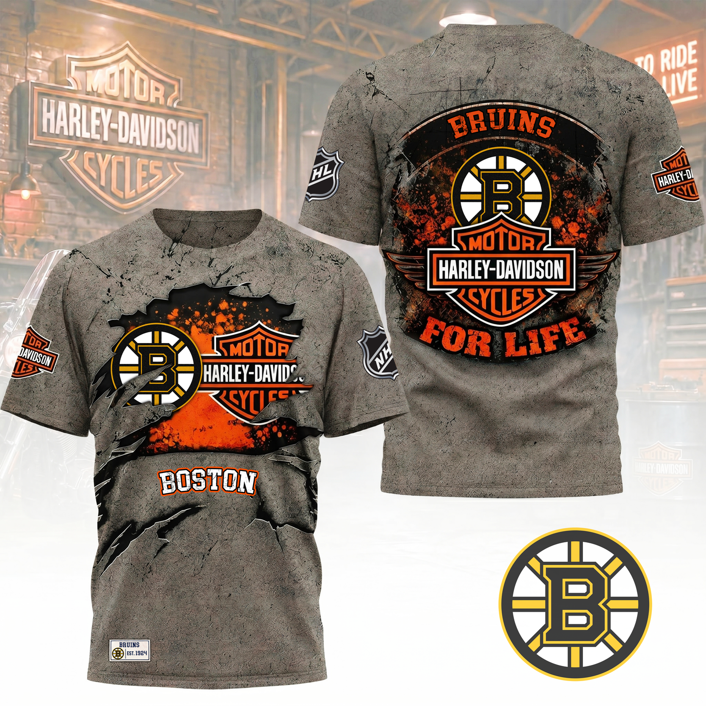 Premium NHL X BB Harley Davidson For Life 3D Shirt NDT VHM 180526