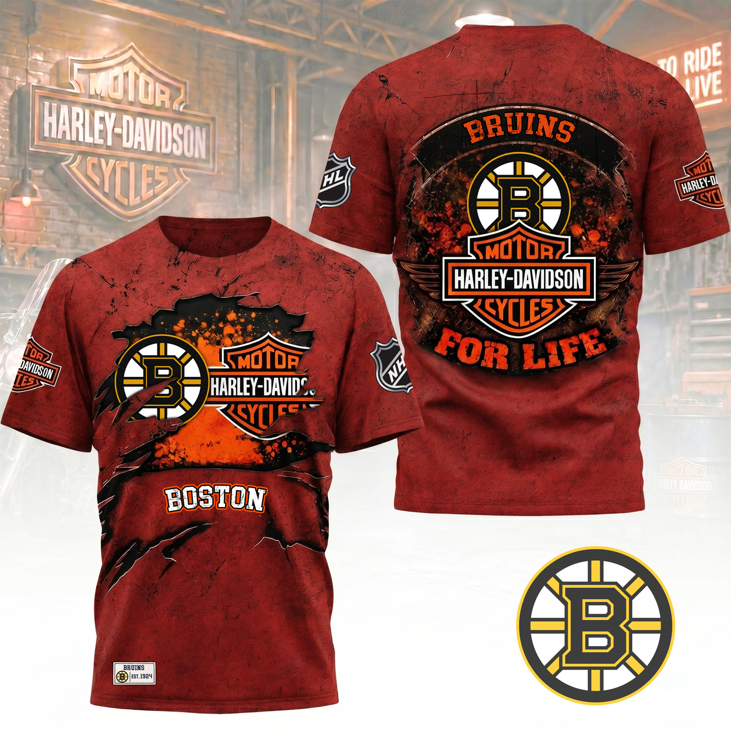 Premium NHL X BB Harley Davidson For Life 3D Shirt NDT VHM 180526