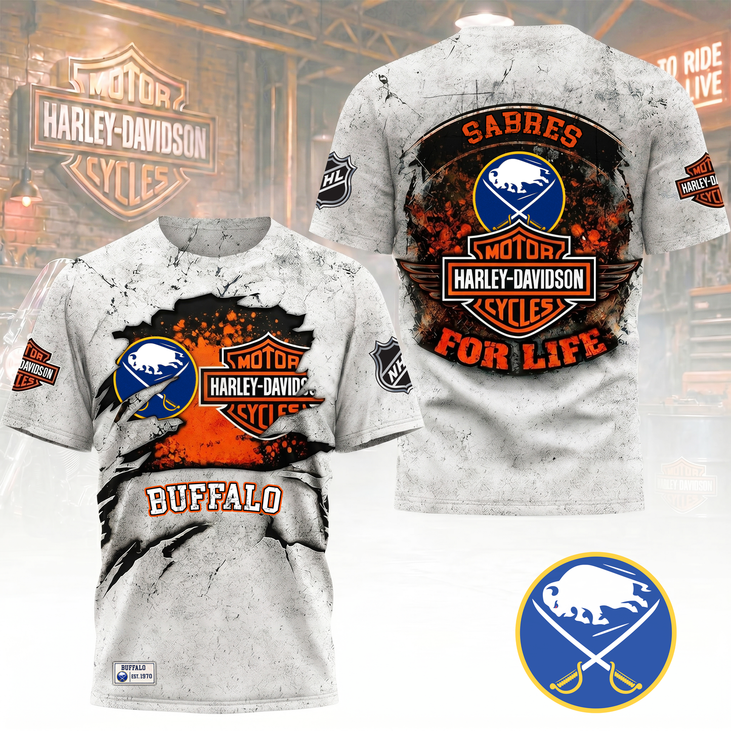 Premium NHL X BS Harley Davidson For Life 3D Shirt NDT VHM 180526