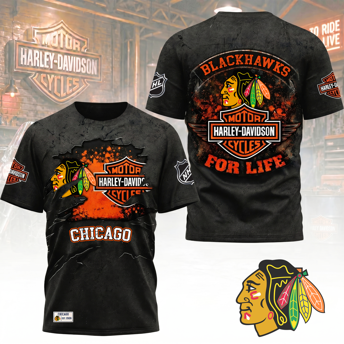 Premium NHL X CB Harley Davidson For Life 3D Shirt NDT VHM 180526