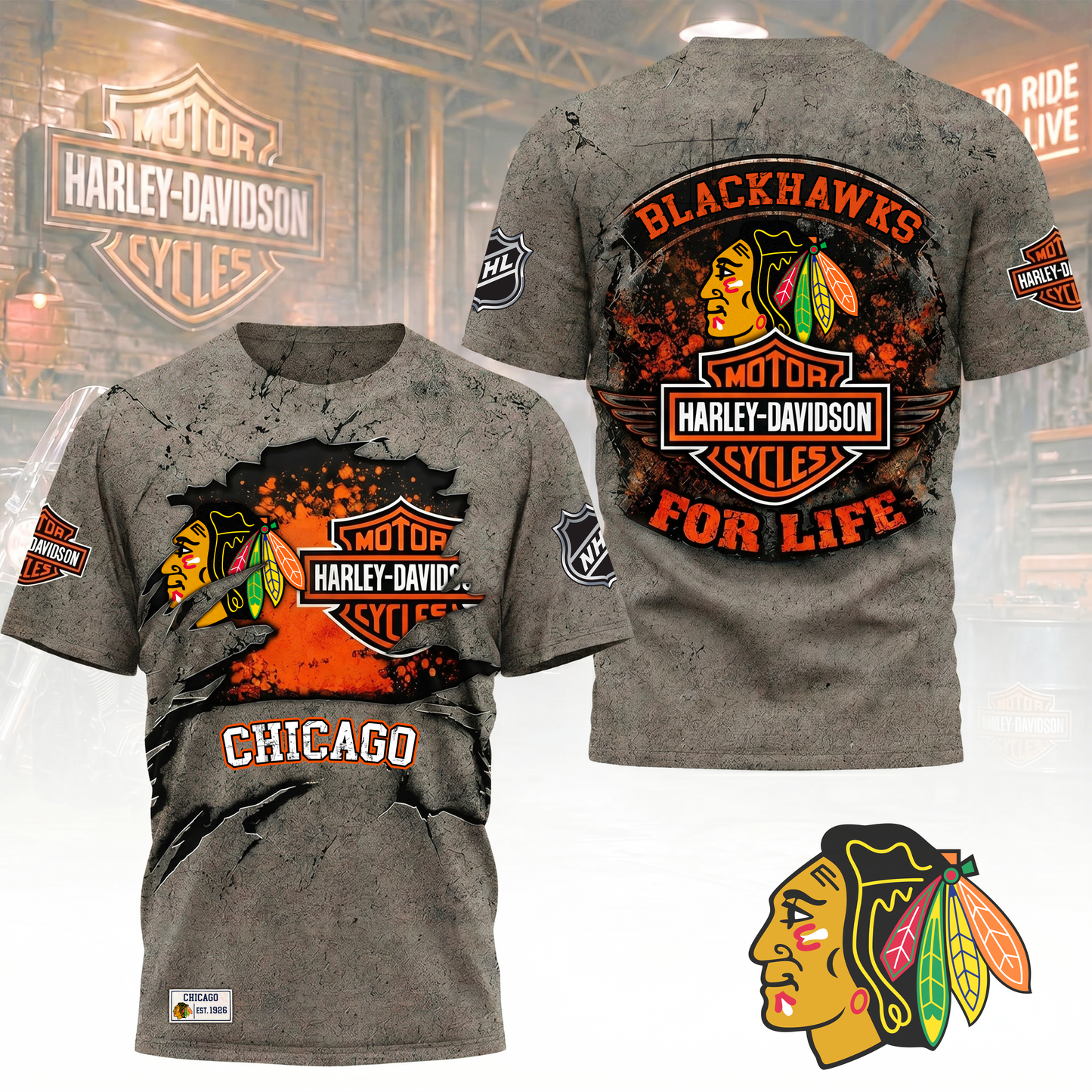 Premium NHL X CB Harley Davidson For Life 3D Shirt NDT VHM 180526