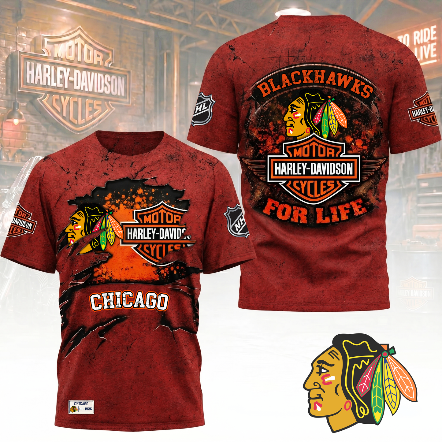 Premium NHL X CB Harley Davidson For Life 3D Shirt NDT VHM 180526