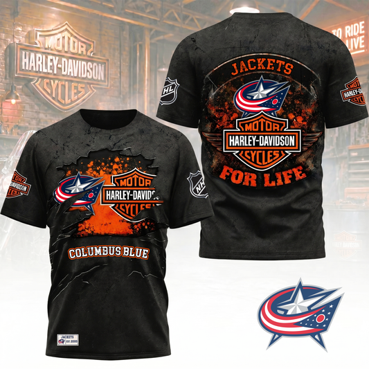 Premium NHL X CBJ Harley Davidson For Life 3D Shirt NDT VHM 180526