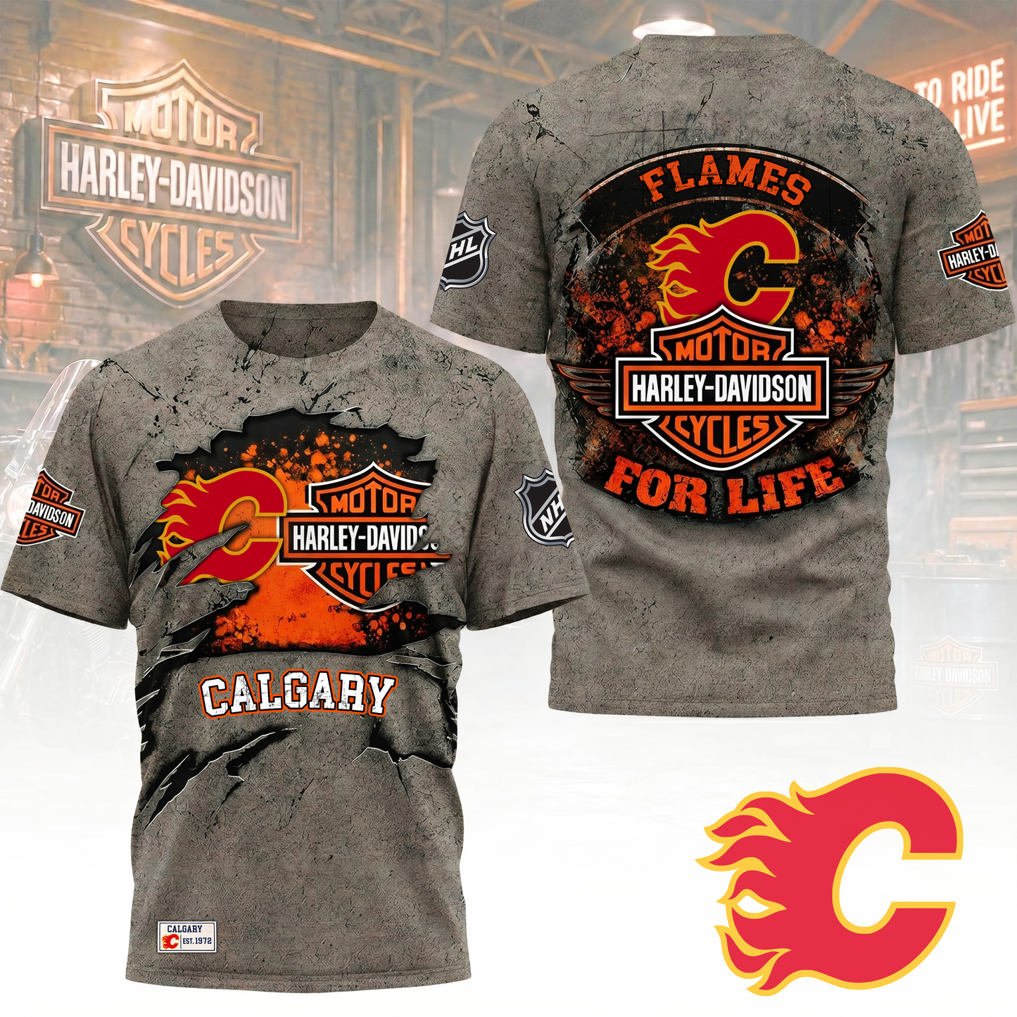 Premium NHL X CF Harley Davidson For Life 3D Shirt NDT VHM 180526